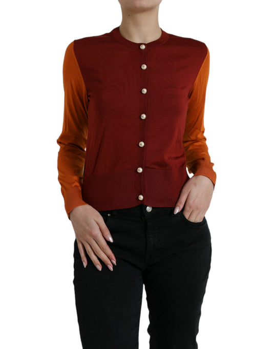 Multicolor Silk Crewneck Cardigan Sweater