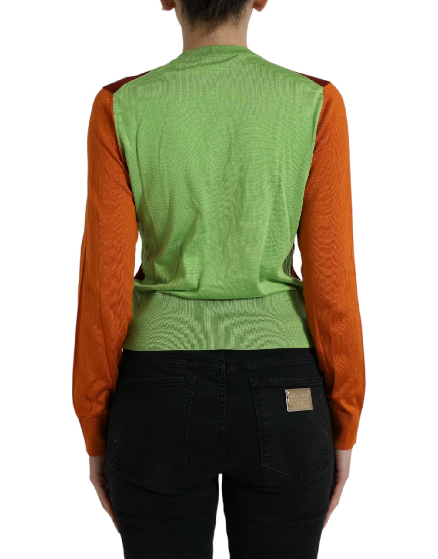 Multicolor Silk Crewneck Cardigan Sweater