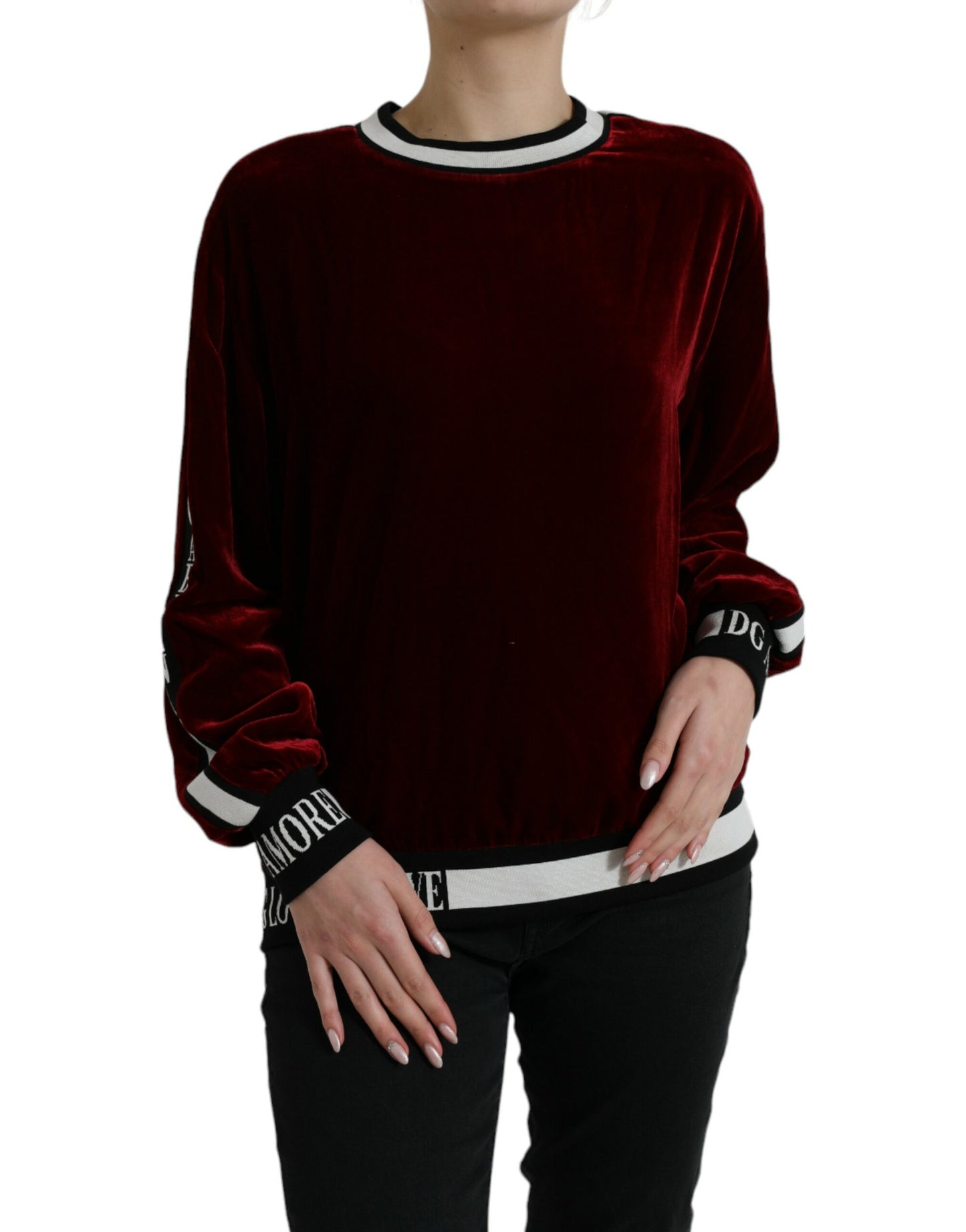 Bordeaux Velvet Round Neck Pullover Sweater