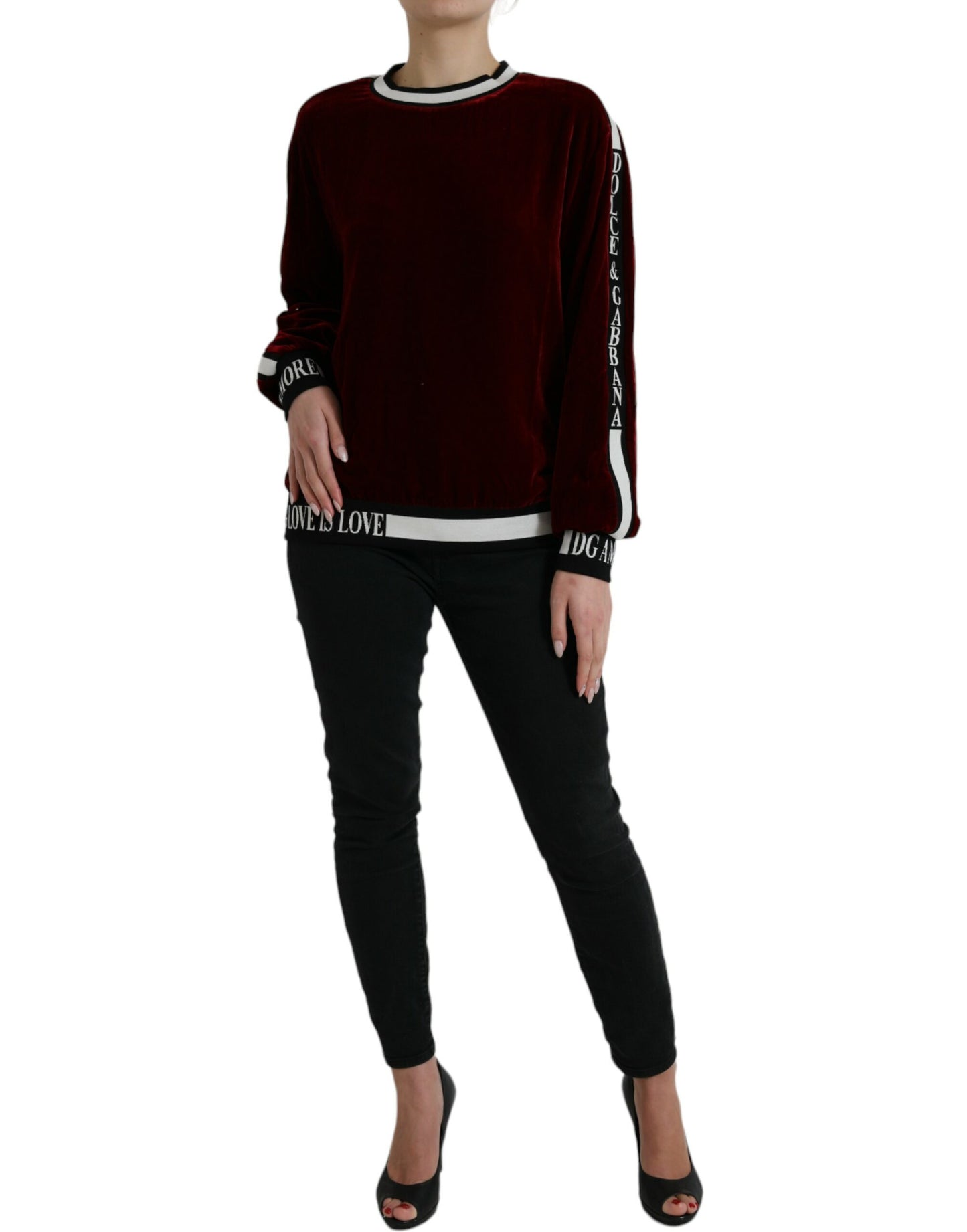 Bordeaux Velvet Round Neck Pullover Sweater