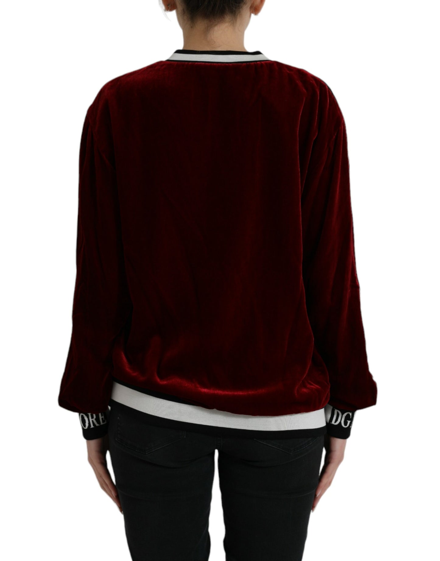 Bordeaux Velvet Round Neck Pullover Sweater