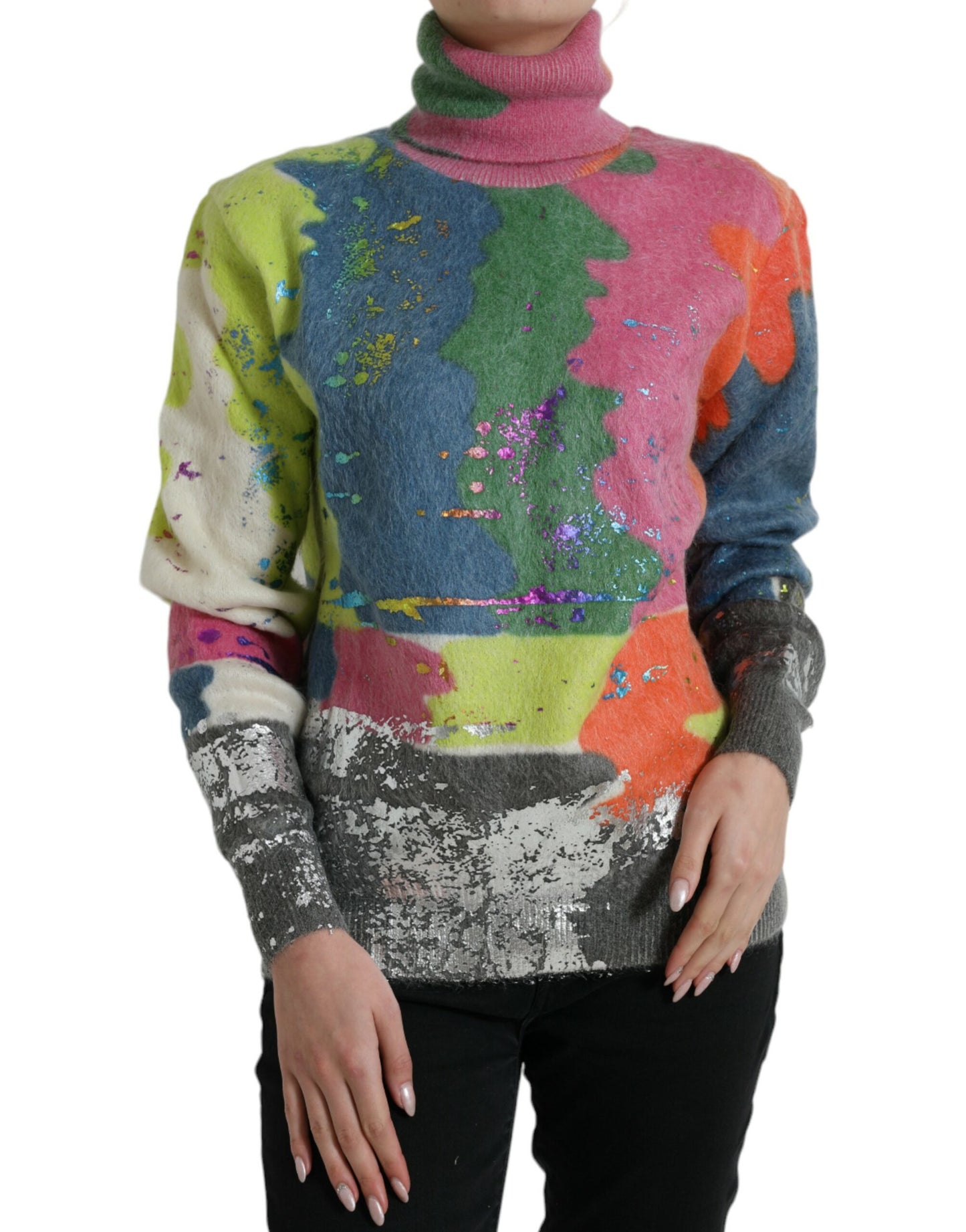 Multicolor Mohair Turtleneck Pullover Sweater