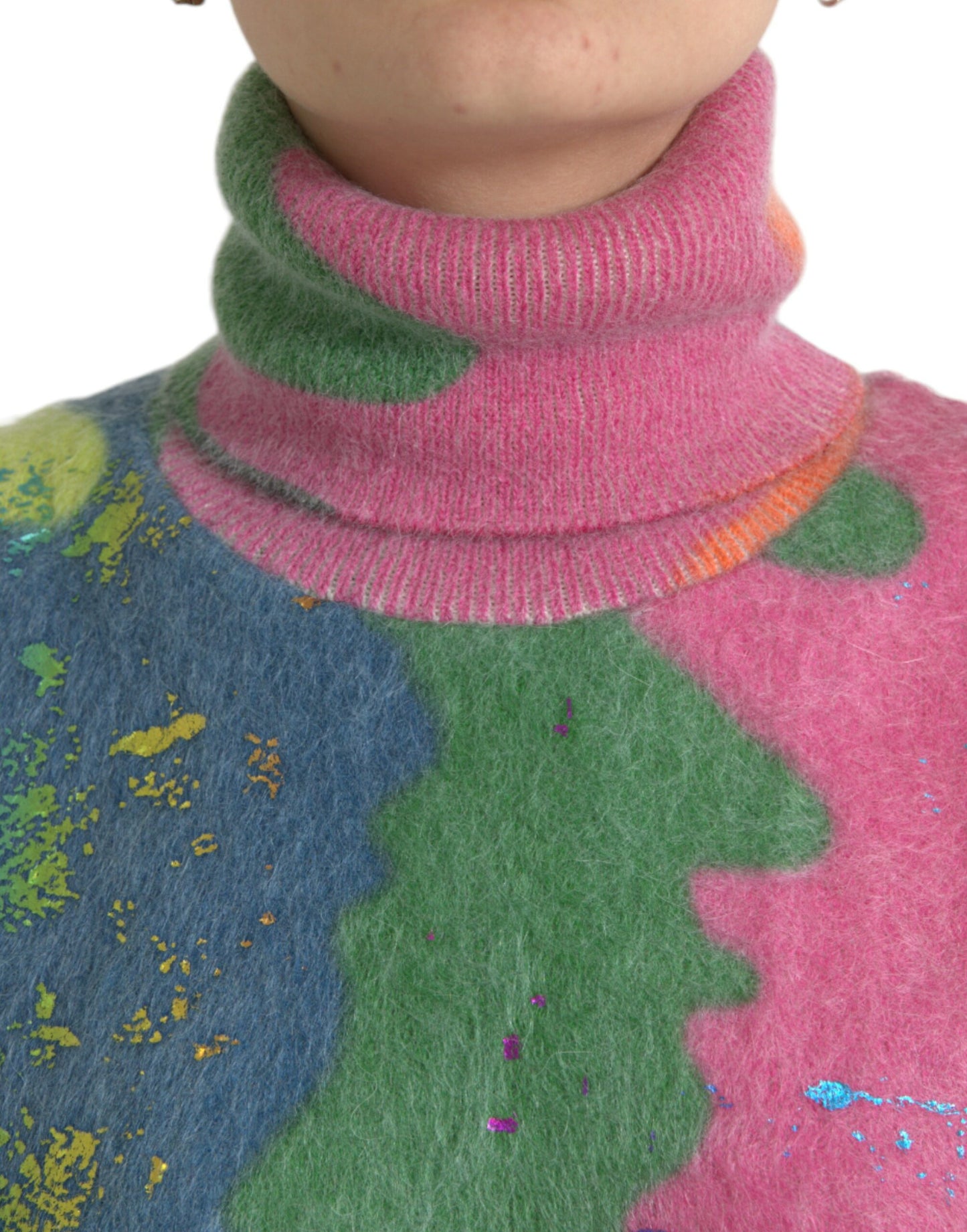 Multicolor Mohair Turtleneck Pullover Sweater