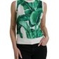 White Banana Leaf Print Crew Neck Tank Top