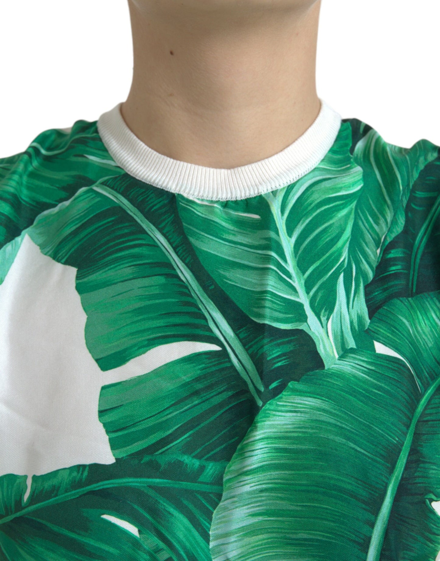 White Banana Leaf Print Crew Neck Tank Top