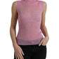 Pink See Through Crewneck Sleeveless Tank Top