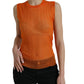 Orange See Through Crew Neck Blouse Tank Top