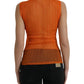 Orange See Through Crew Neck Blouse Tank Top