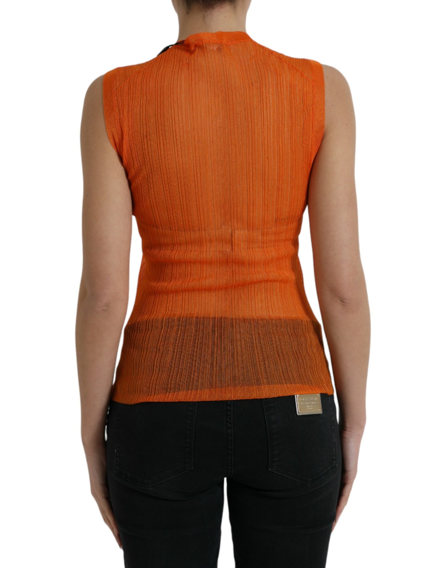 Orange See Through Crew Neck Blouse Tank Top