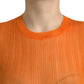 Orange See Through Crew Neck Blouse Tank Top