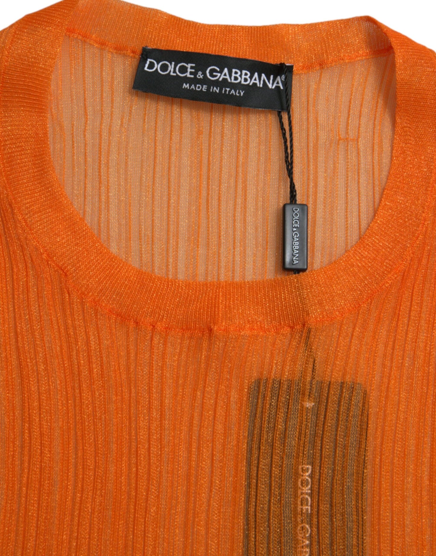 Orange See Through Crew Neck Blouse Tank Top