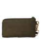 Dark Green Nylon Logo Plaque Keyring Pouch Clutch Bag