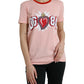 Pink Sacred Heart Cotton Crew Neck T-shirt