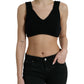 Black Cropped Cashmere V-neck Bustier Top