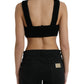 Black Cropped Cashmere V-neck Bustier Top