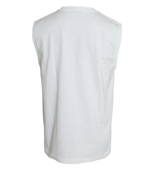 White Cotton Sleeveless Crewneck Tank T-shirt