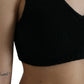 Black Cropped Cashmere V-neck Bustier Top