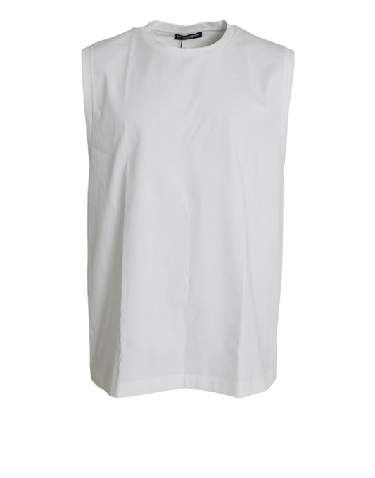 White Cotton Sleeveless Crewneck Tank T-shirt