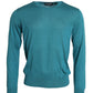 Blue Silk Crew Neck Pullover Sweater