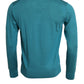 Blue Silk Crew Neck Pullover Sweater