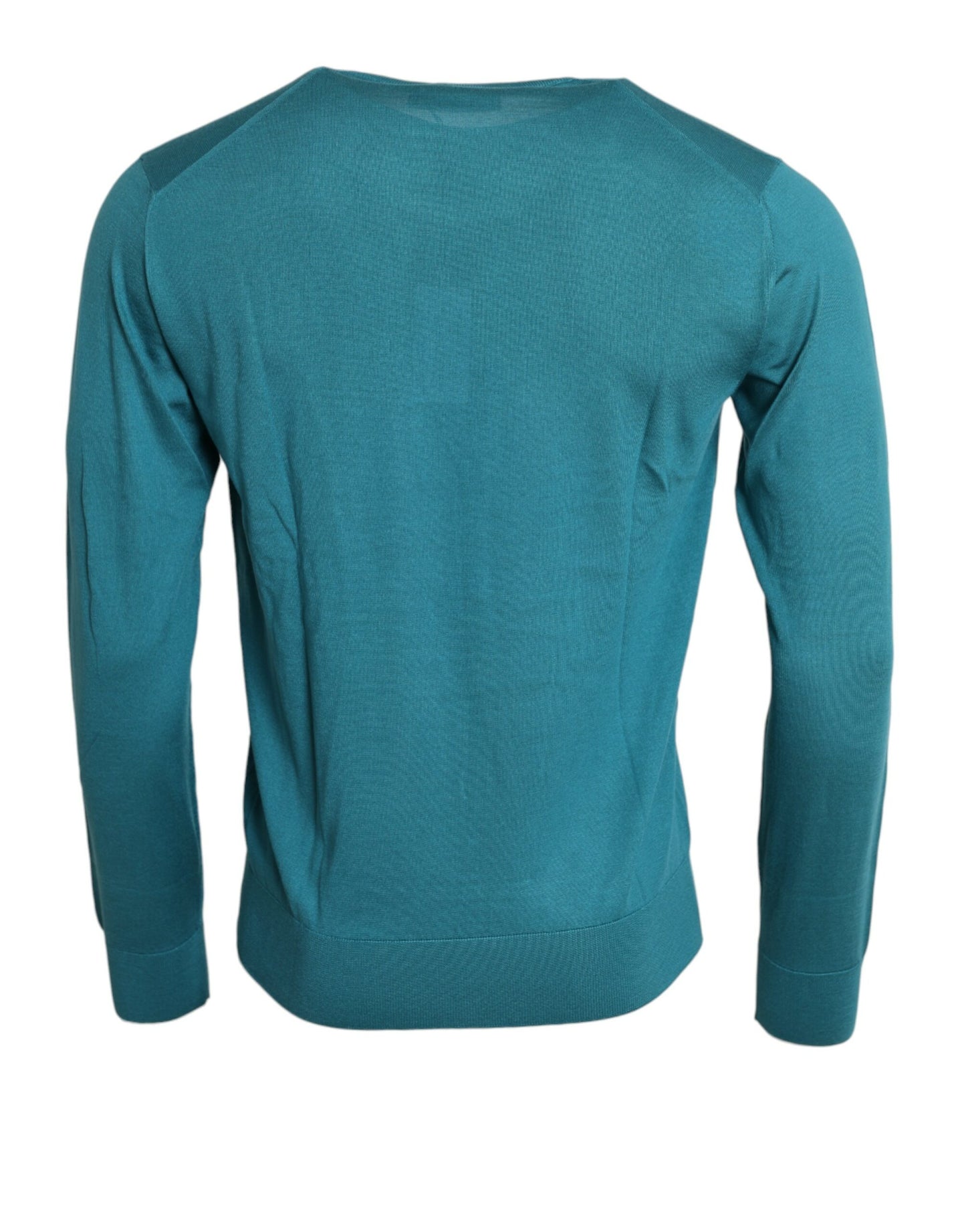 Blue Silk Crew Neck Pullover Sweater