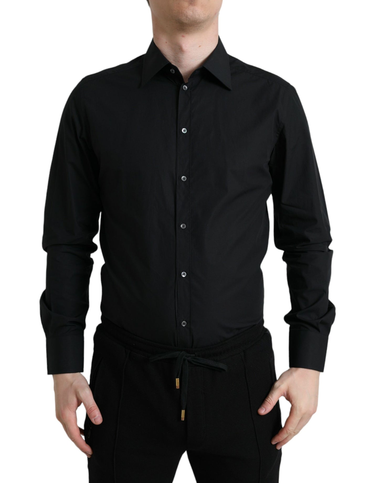 Black Cotton Men Formal GOLD Dress Shirt