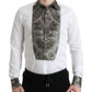 White Floral Brocade GOLD Dress Shirt