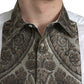 White Floral Brocade GOLD Dress Shirt