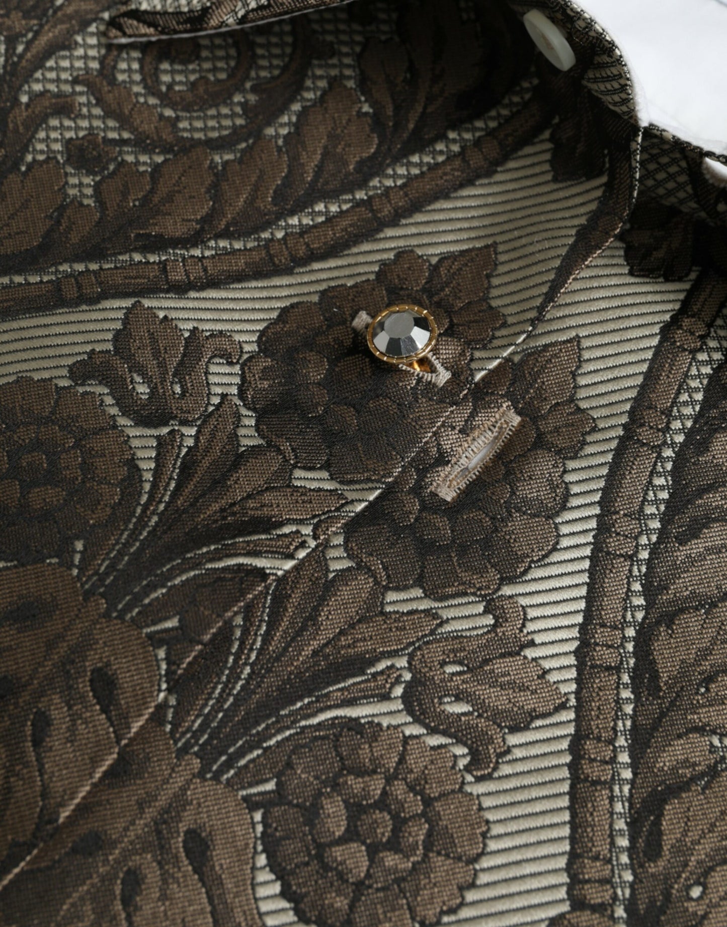 White Floral Brocade GOLD Dress Shirt