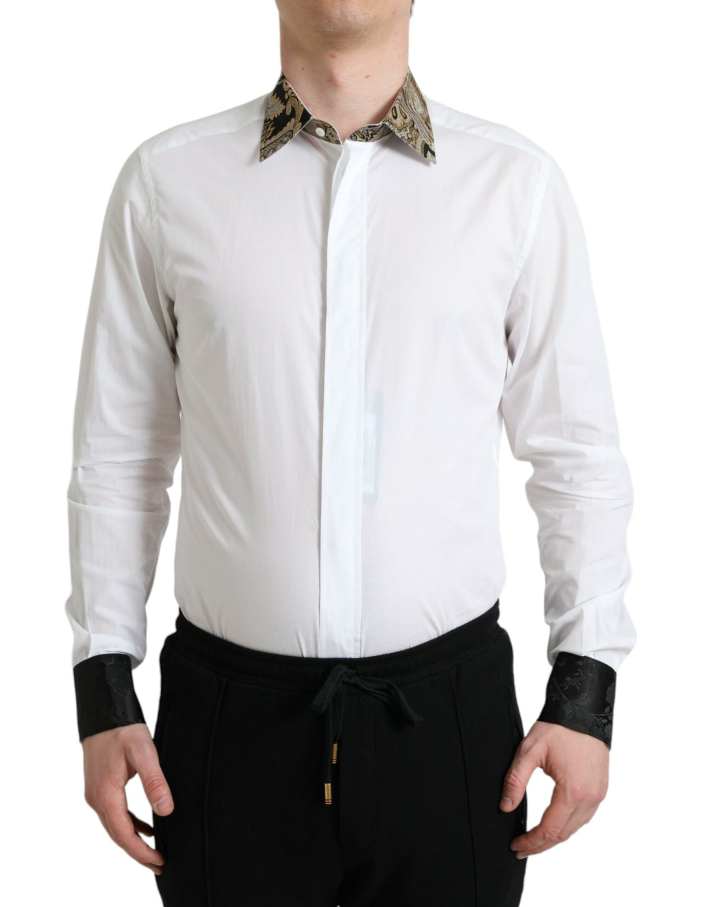 White Cotton Jacquard Formal GOLD Dress Shirt