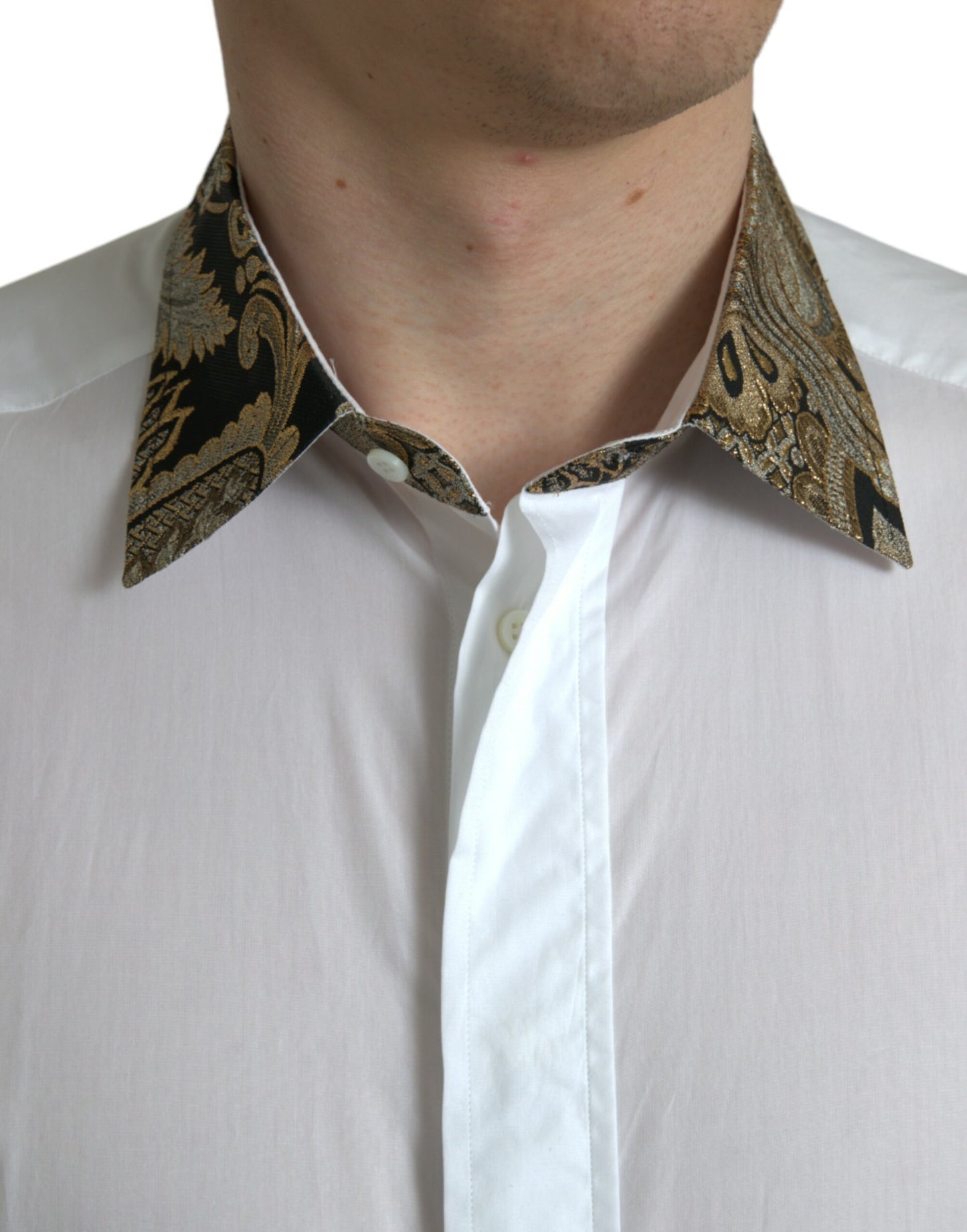 White Cotton Jacquard Formal GOLD Dress Shirt