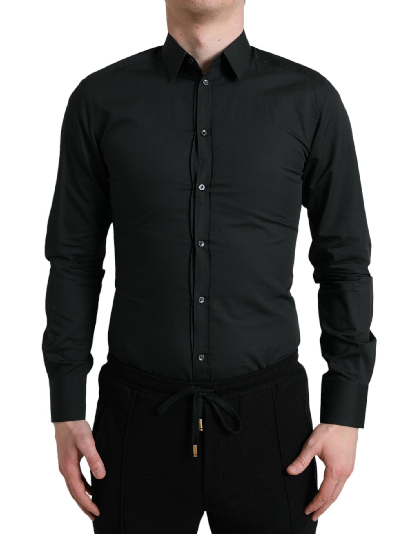 Black Cotton Silk Formal GOLD Dress Shirt