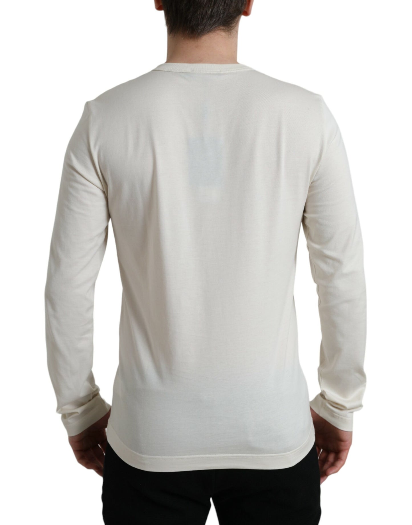 Off White Cotton Henley Pullover Sweater