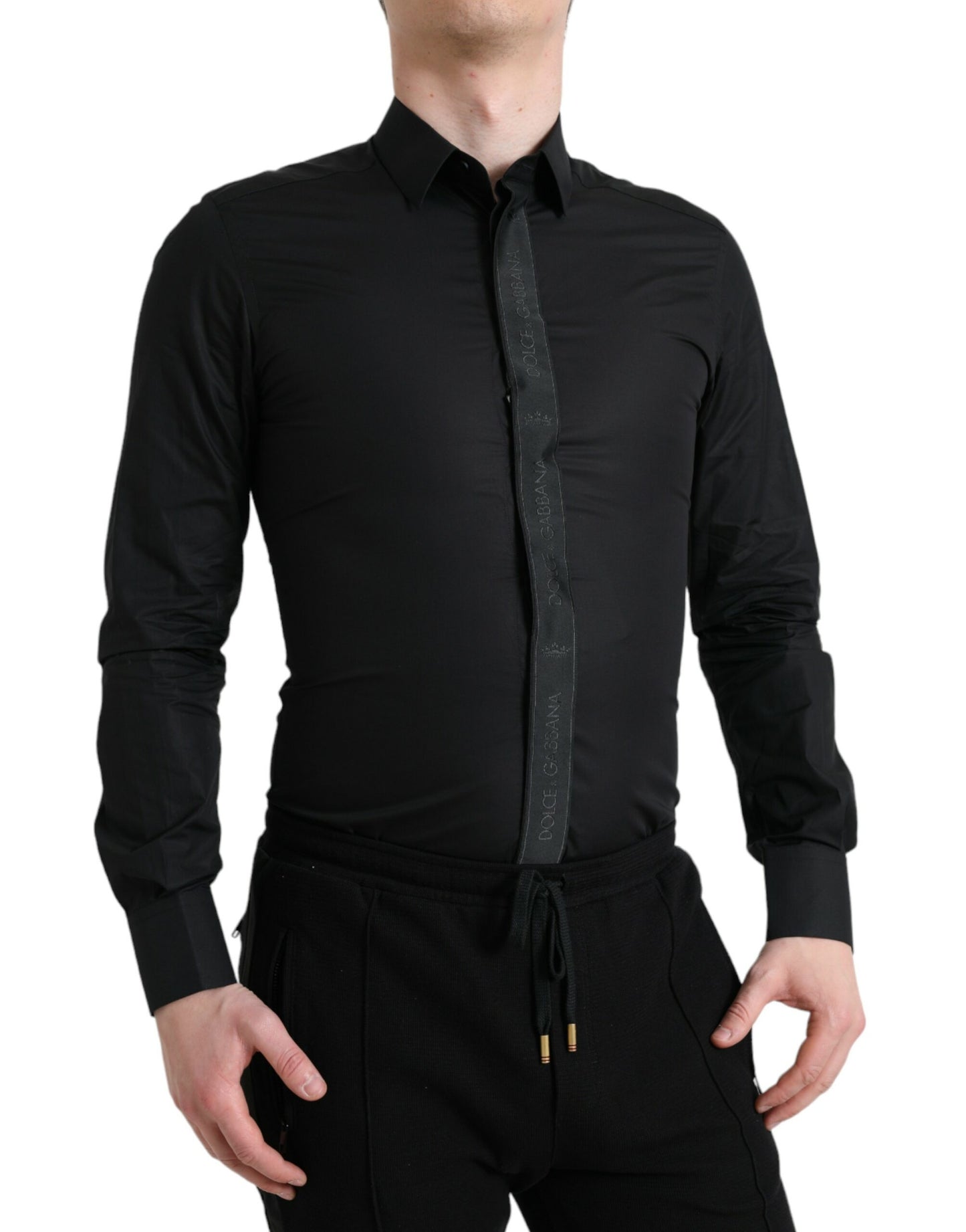 Black Cotton Logo Formal GOLD Dress Shirt