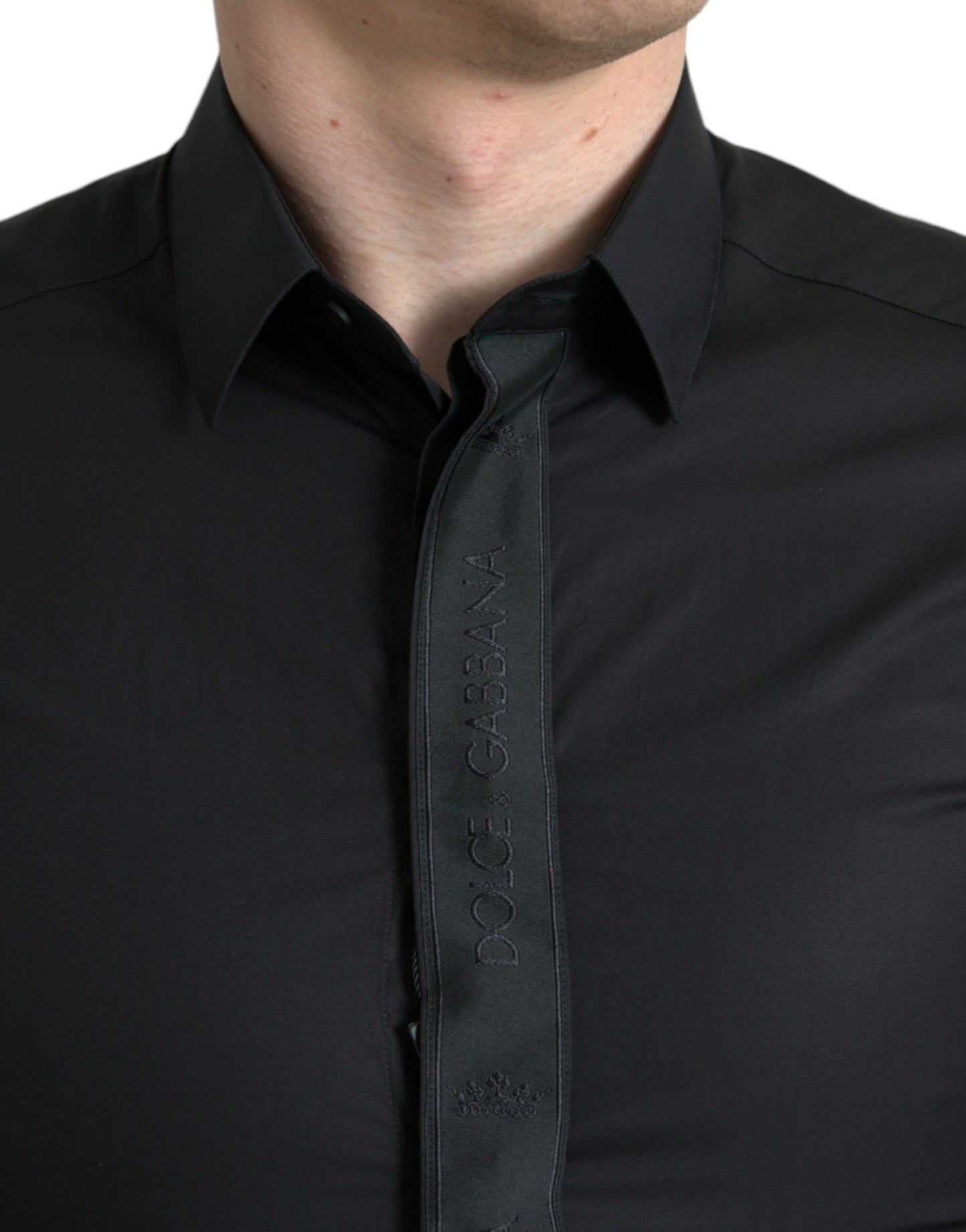 Black Cotton Logo Formal GOLD Dress Shirt