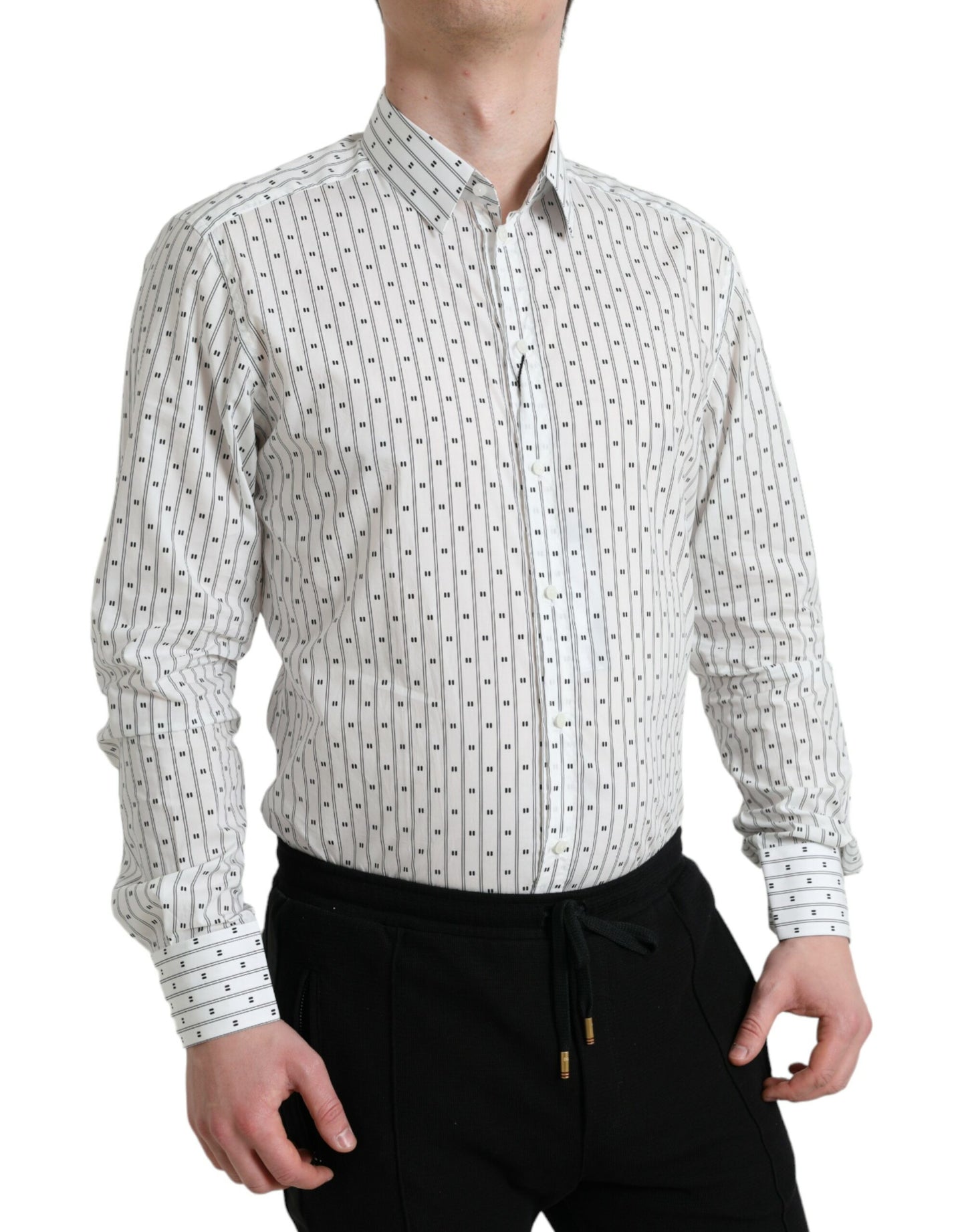 White Patterned Men GOLD Formal Dress Shirt