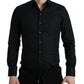 Black Cotton Stretch Slim Formal Dress Shirt