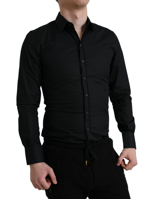 Black Cotton Stretch Slim Formal Dress Shirt