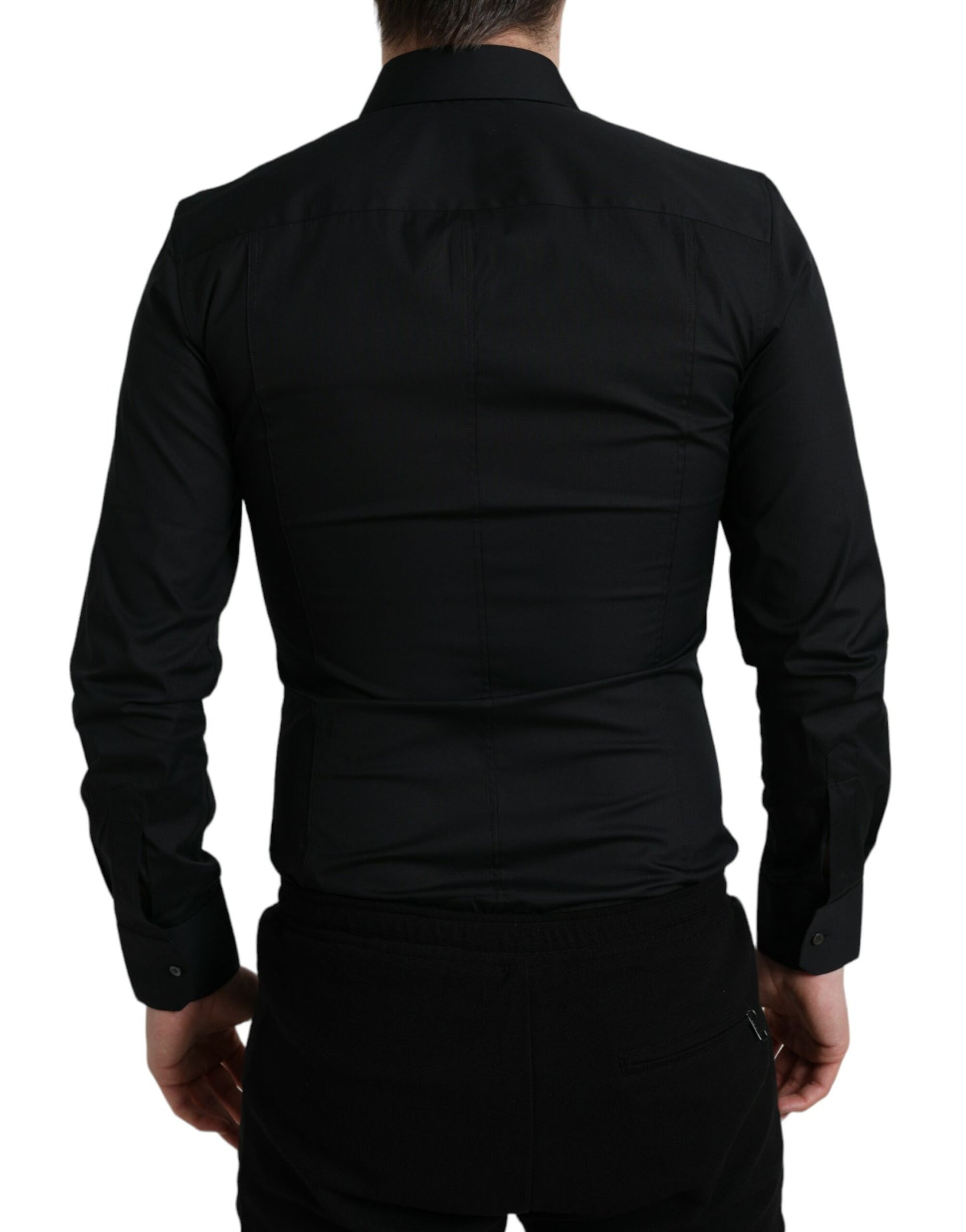 Black Cotton Stretch Slim Formal Dress Shirt