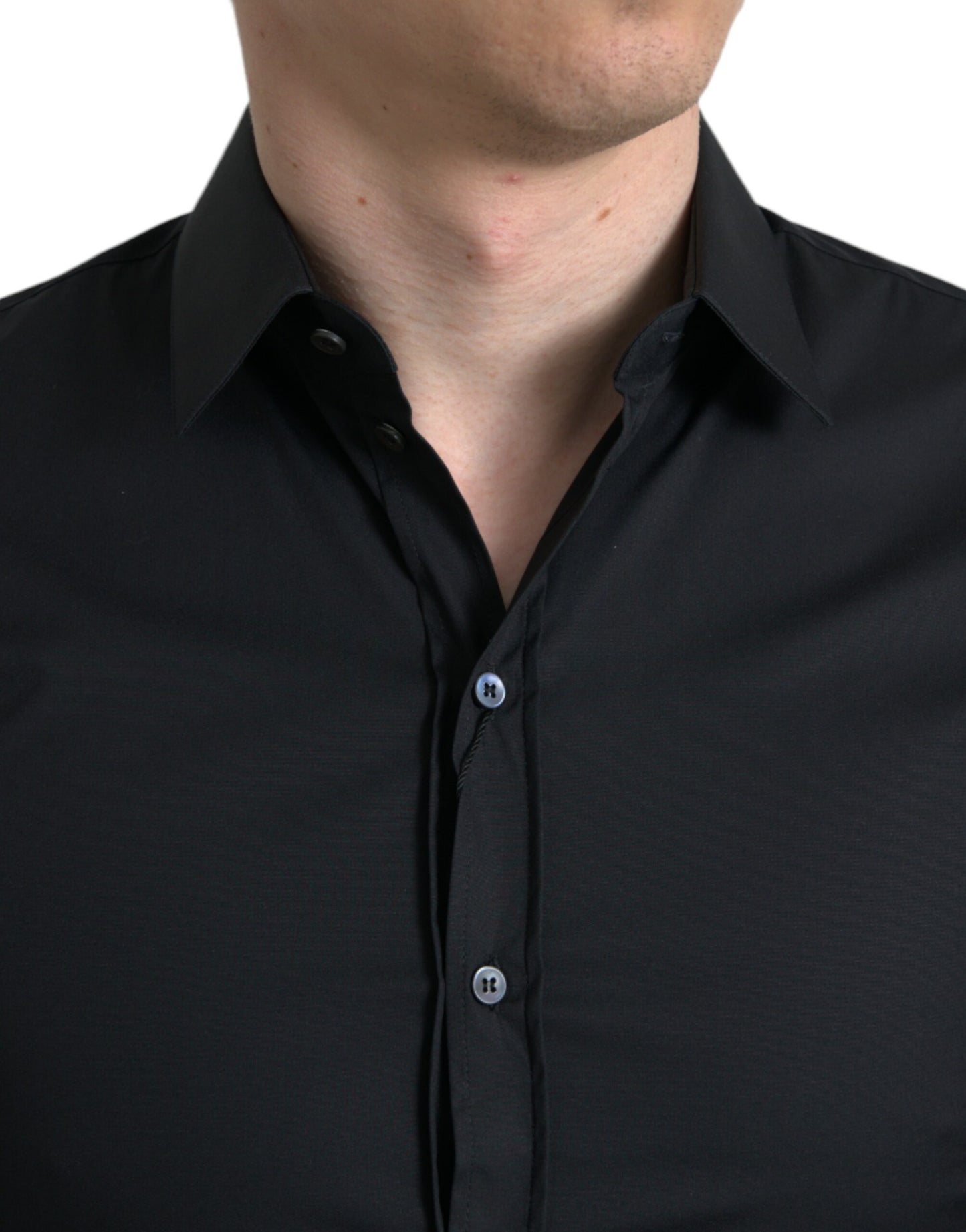 Black Cotton Stretch Slim Formal Dress Shirt