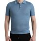 Sky Blue Henley Silk Short Sleeves T-shirt