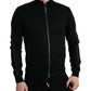 Black Cotton Full Zip Long Sleeves Sweater