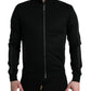 Black Cotton Full Zip Long Sleeves Sweater