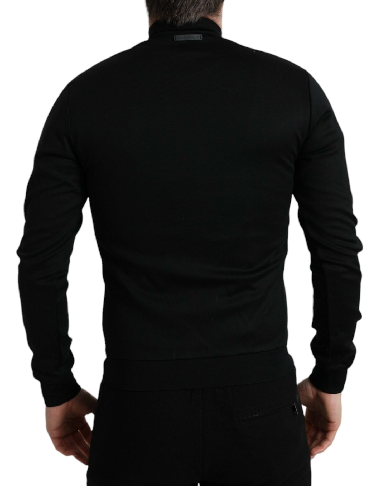 Black Cotton Full Zip Long Sleeves Sweater