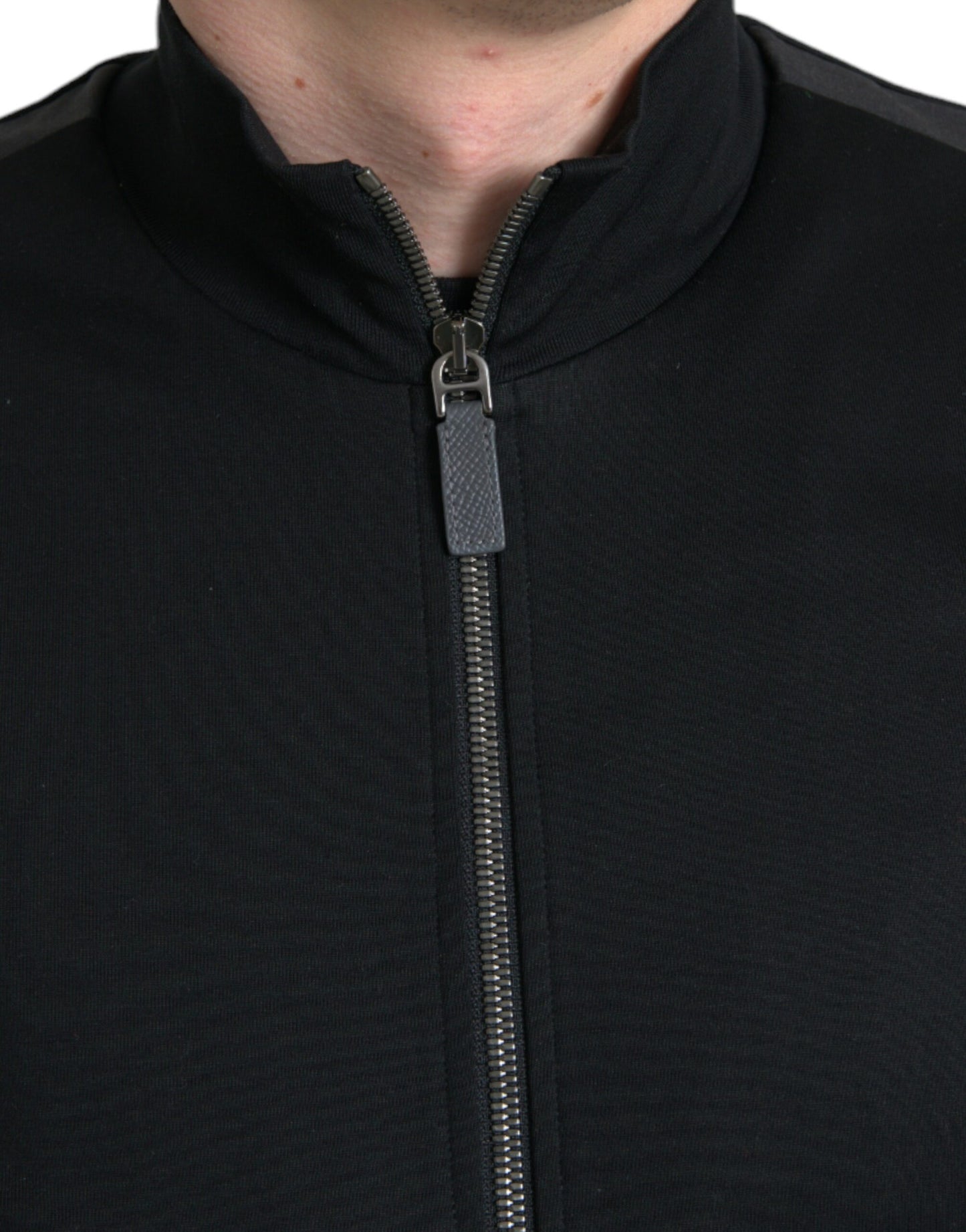 Black Cotton Full Zip Long Sleeves Sweater