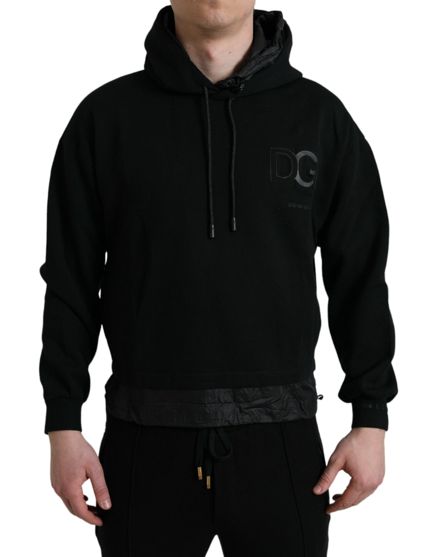 Black Cotton Hooded Logo Pullover Sweater