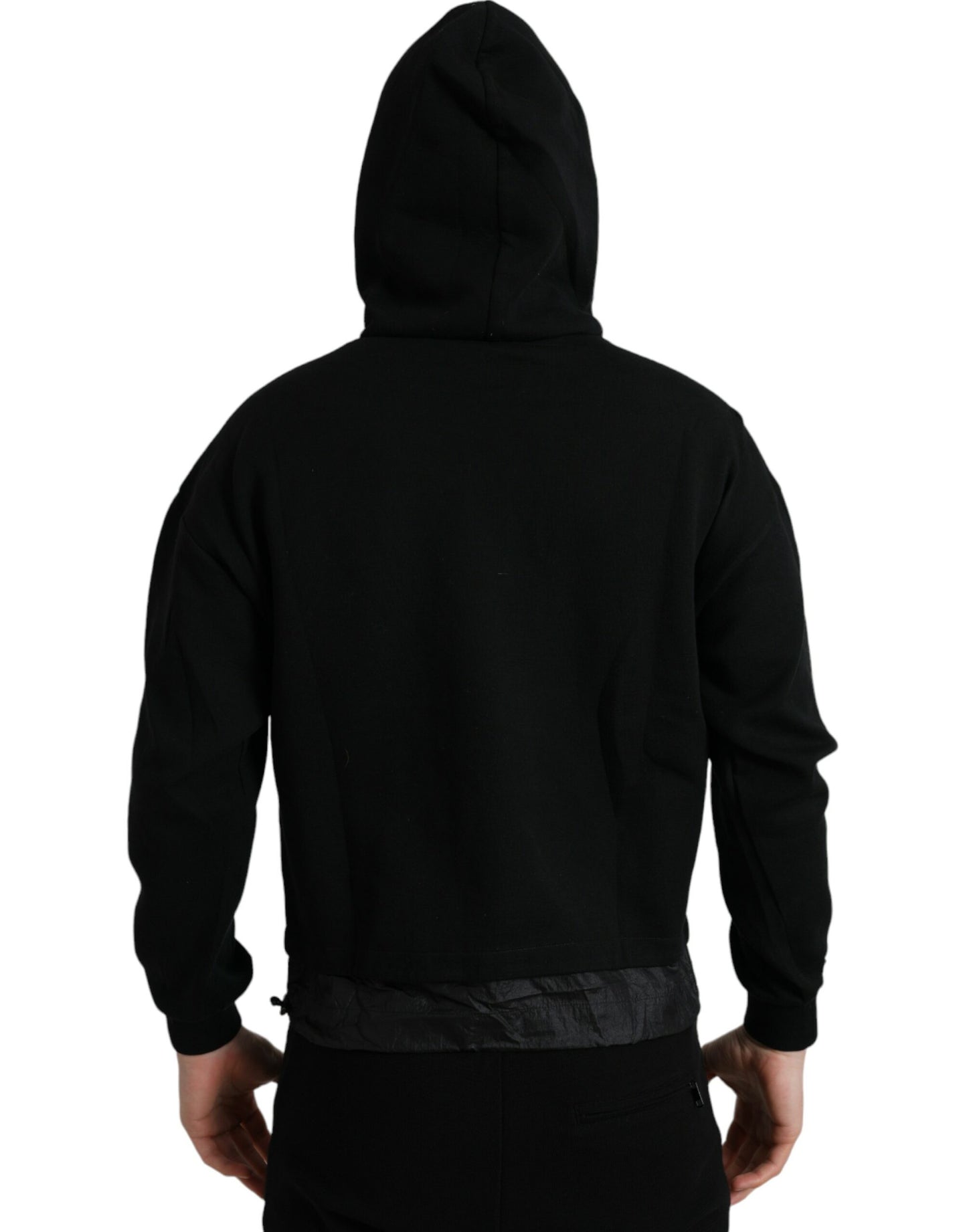 Black Cotton Hooded Logo Pullover Sweater