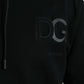 Black Cotton Hooded Logo Pullover Sweater