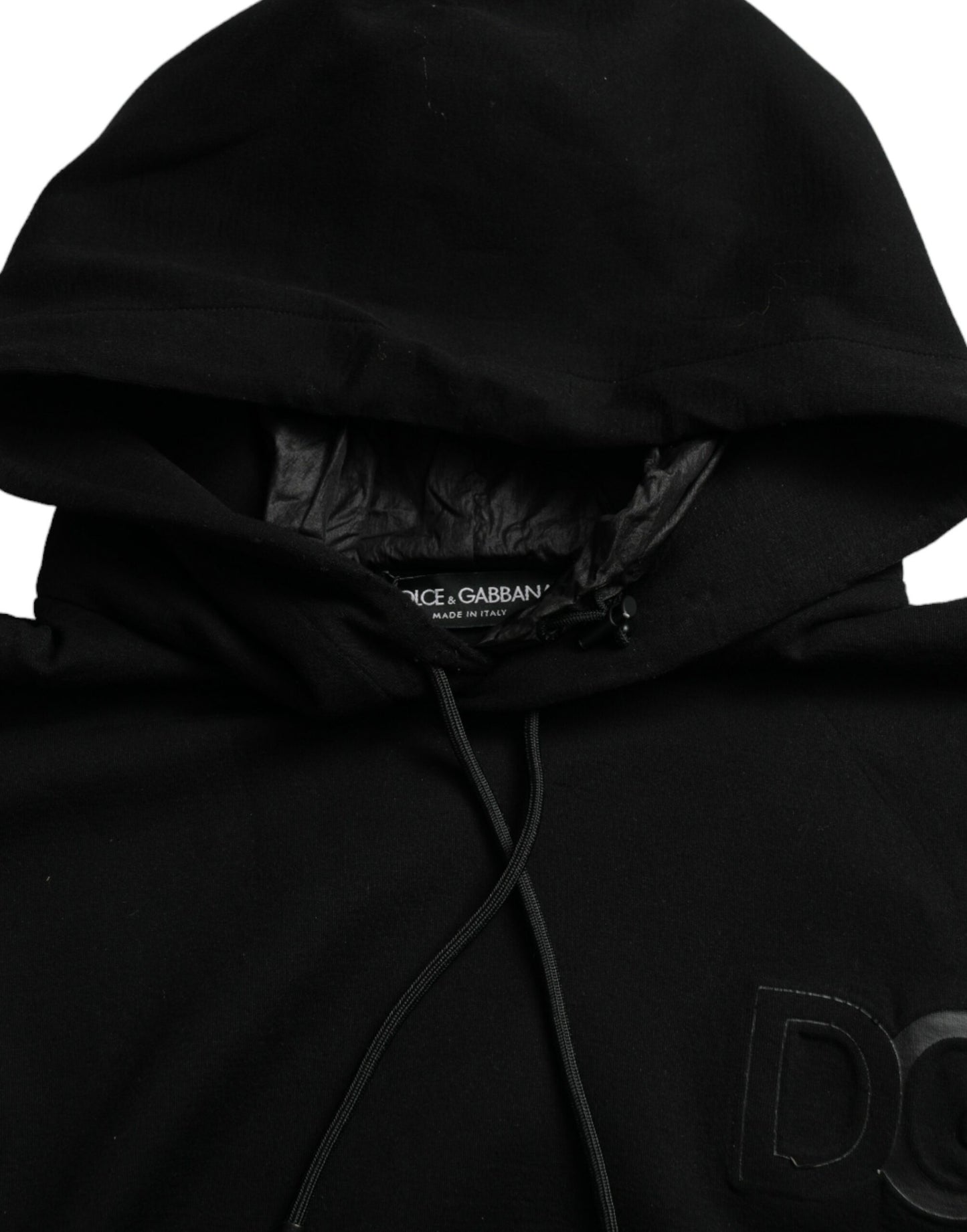 Black Cotton Hooded Logo Pullover Sweater