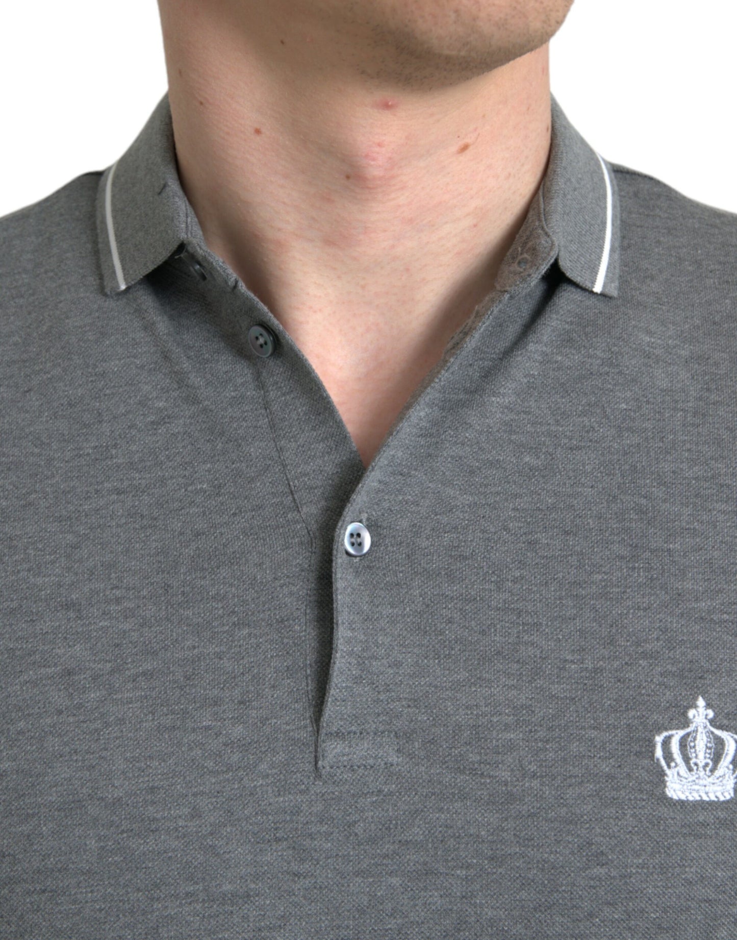 Gray Collared Short Sleeve Crown T-shirt